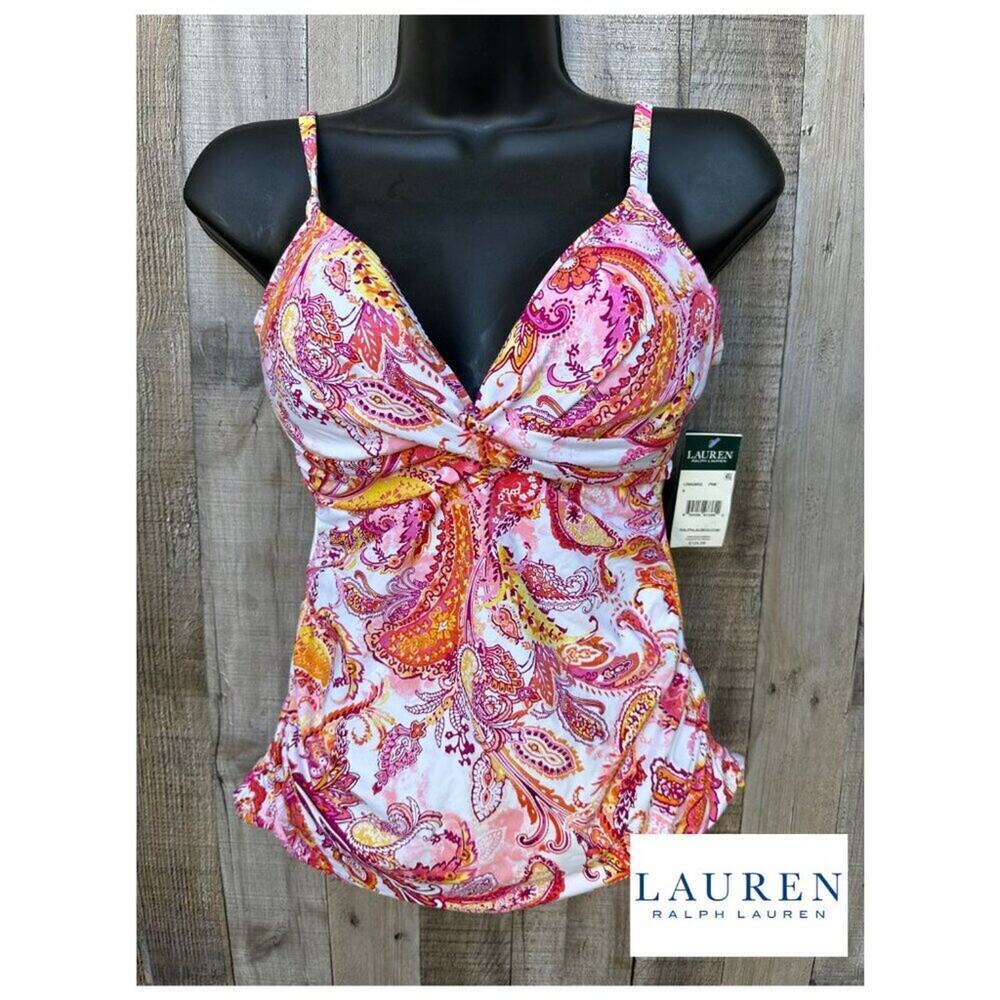 Lauren Ralph Lauren Women's Fiesta Paisley Shirred Swim Tankini Top | Size 8